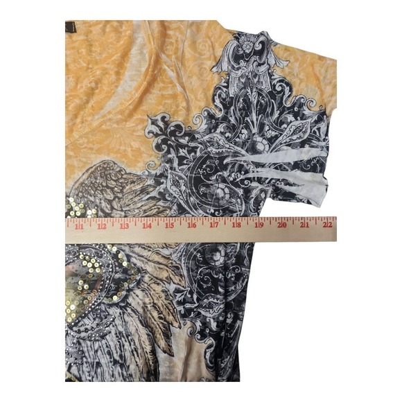 Urban X Boho Angel Wings Burnout Asymmetrical Top Women’s L Yellow Graphic - Picture 5 of 6